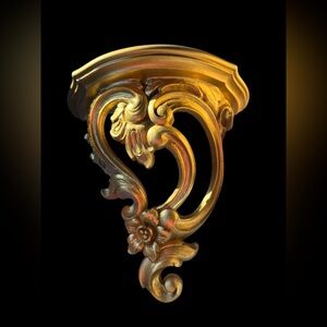 Syroco Wall Shelf Gold Hollywood Regency MCM USA 3507 Floral Scroll